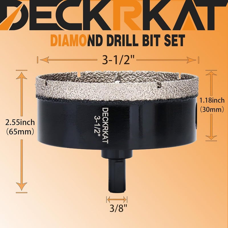 DECKRKAT 3-1/2 inch Diamond Hole-Saw Bits with Pilot Drill Bit -3-1/2" Diamond Tipped Tile Hole Saws with Guiding Bit Accurate Drilling for Porcelain Tile Ceramic Pottery Granite Stone Glass Bottles 90mm. - Image 2